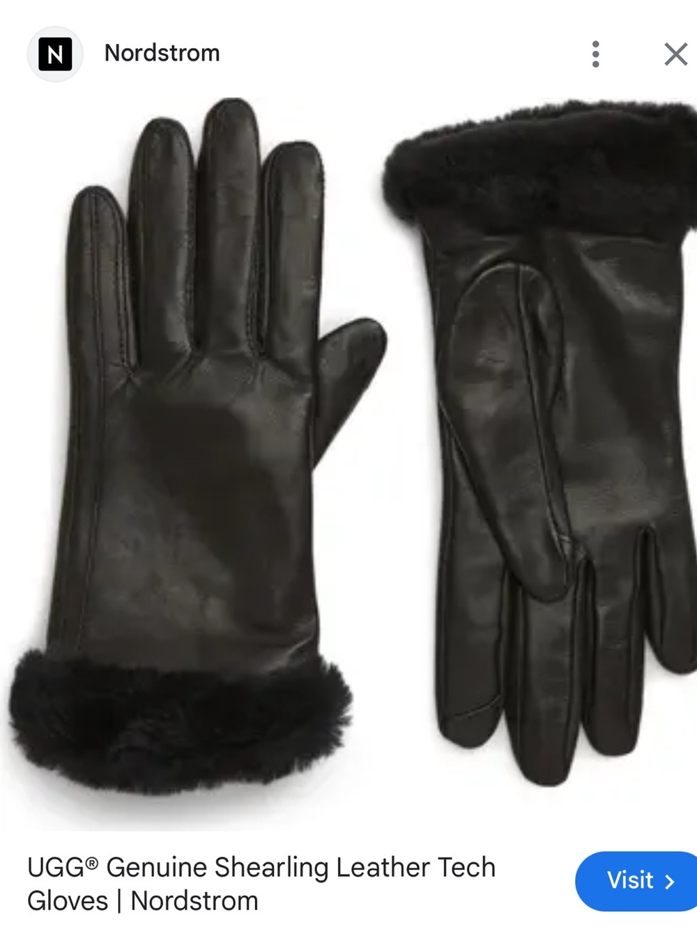 UGG Black Leather Shearling-Trim Tech Gloves